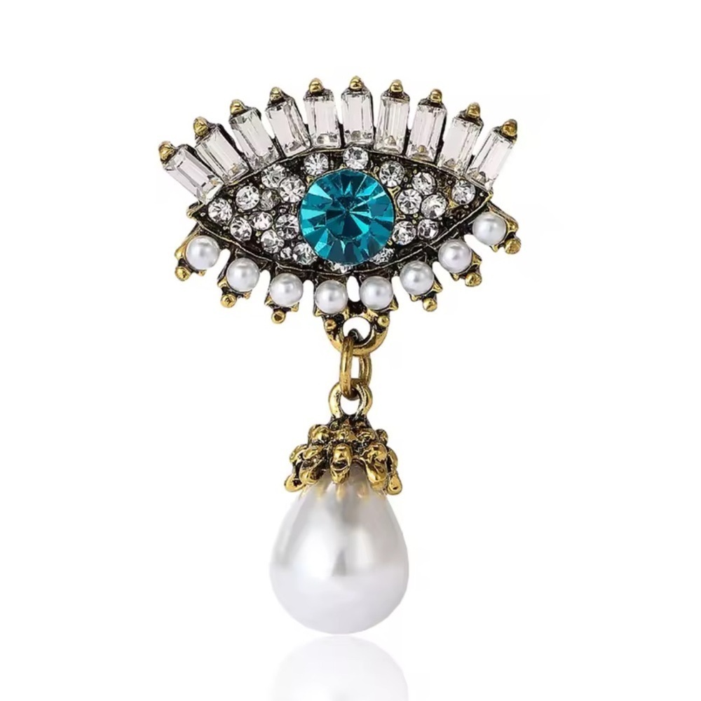 Azure Eye of Elegance Pearl Gold Brooch